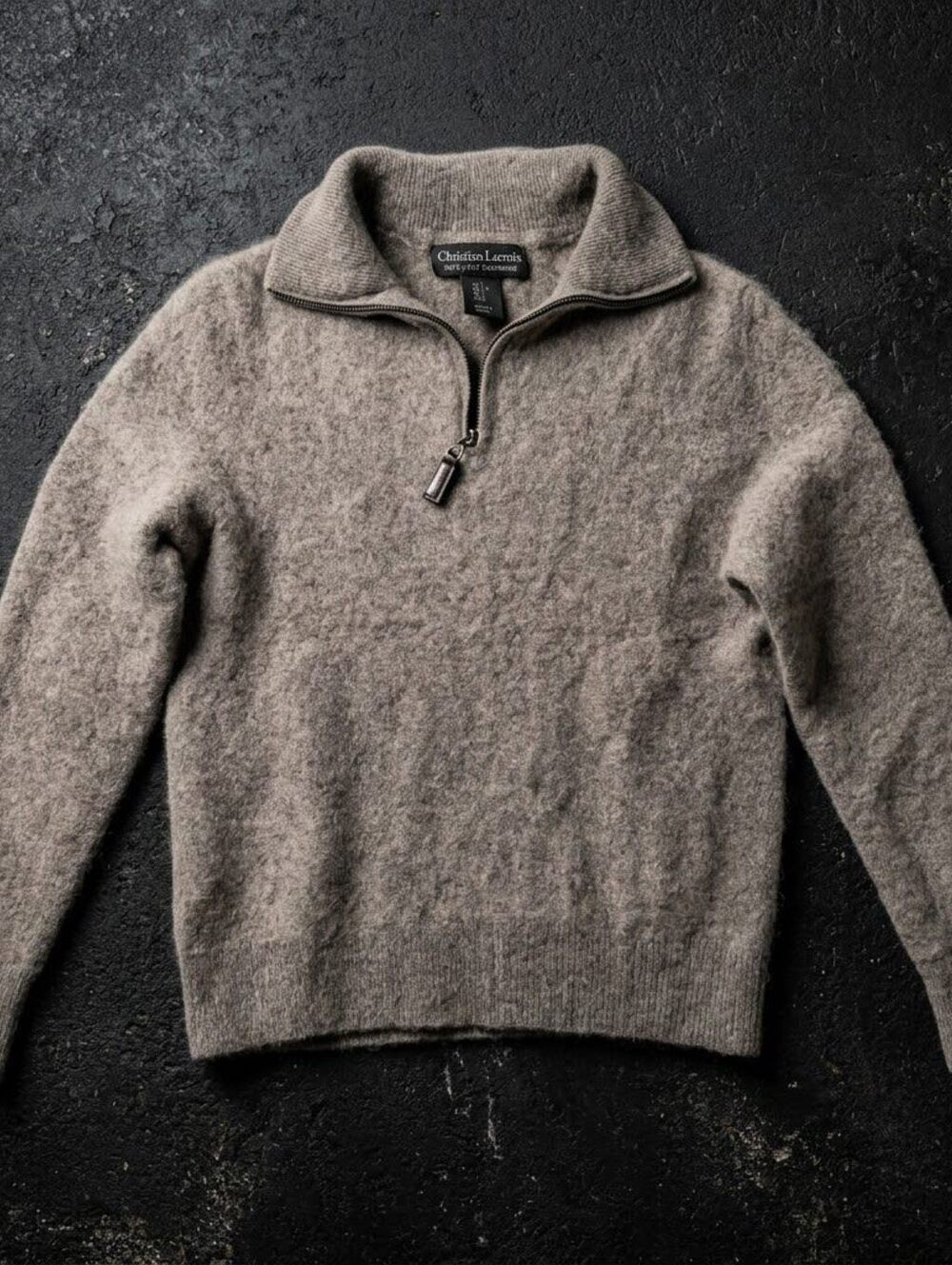 Christian Lacroix Mens L Brown 100% Cashmere Quarter Zip Sweater Old Money Knit